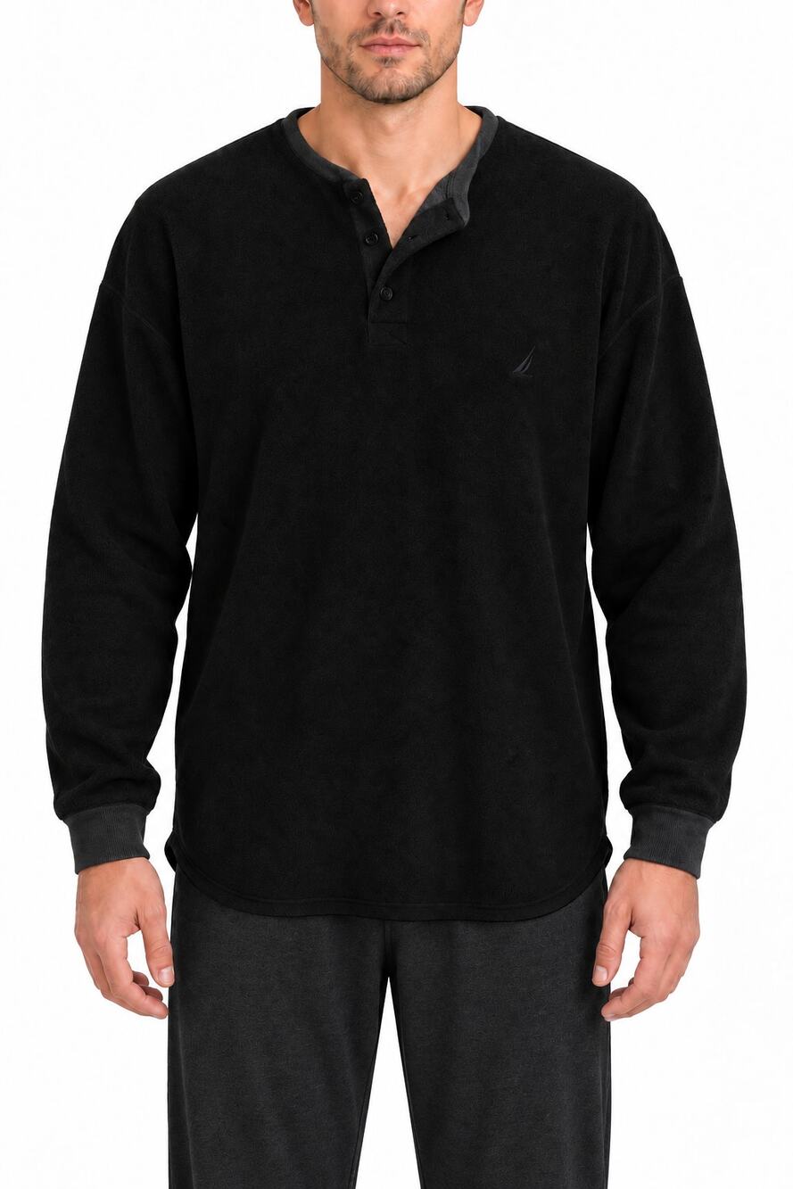 Nautica Sleepwear Black Fleece Henley Pullover Men’s XL Soft Lounge